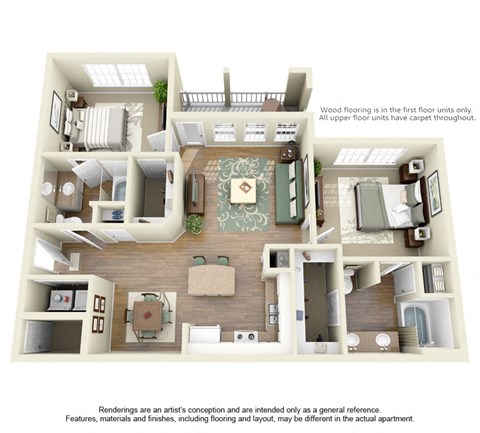 Floor plan for 2 beds, 2 baths, 1056 sqft